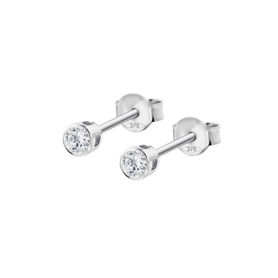 Pendientes De Botón Con Diamantes En Oro Blanco De 9 Quilates