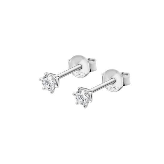 Pendientes De Botón Con Diamantes En Oro Blanco De 9 Quilates