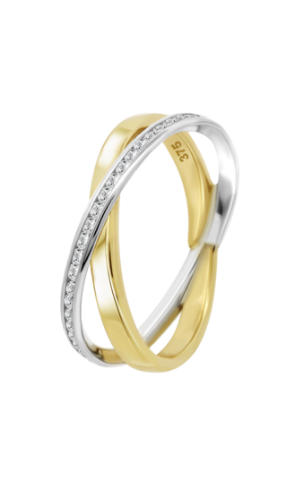 Time RoaD Anillo Mujer Oro 9K De 375 Ml - Diseño Ergonómico Y Ajuste Perfecto AF00011/18 - Ideal Para Compromiso - Pedida - Alianza - Promesa - Con Circonita - Anillos Mujer